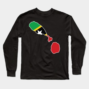 St Kitts and Nevis National Flag and Map Long Sleeve T-Shirt